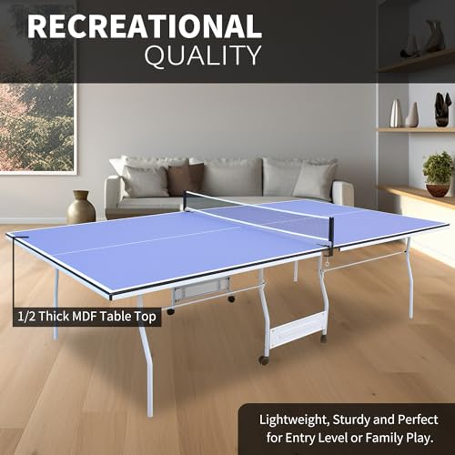 Table Tennis Table 4.5 FT / 6 FT / 8 FT / 9 FT Foldable Portable Ping Pong Table with 2 Table Tennis Paddles 3 Balls and Net for Indoor Outdoor Games - size: 9FT, style: Style-D2