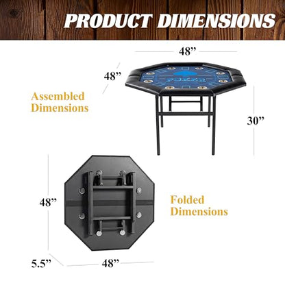 Barrington Poker Multiple Styles Folding Poker Table & Poker Table Top/Dining Table Collection, Durable Padded Rail Tables with Felt Playing Surface, Perfect for Texas Holdem Games - style: 48 In. Poker Table (8 Player)