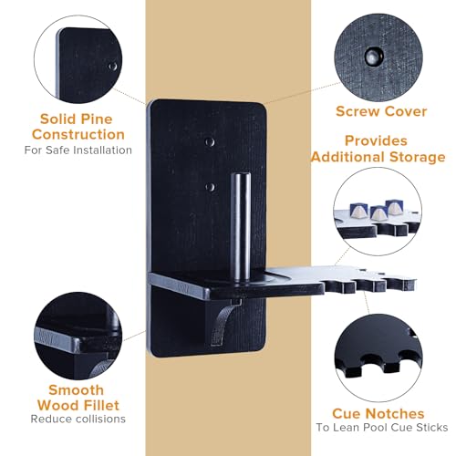 GOOX Pool Chalk Holder - Wall Mounted Solid Wood Cone Chalk Holder for Billiards - Pool Table Accessories Black