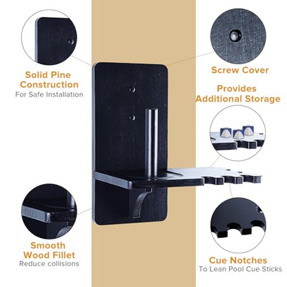 GOOX Pool Chalk Holder - Wall Mounted Solid Wood Cone Chalk Holder for Billiards - Pool Table Accessories Black