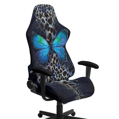 Suobstales Butterfly Leopard Print Gaming Chair Covers with Armrest Covers, Elastic Computer Chair Slipcovers Stretchable Washable Gaming Chair Seat Cover - color: Butterfly Leopard