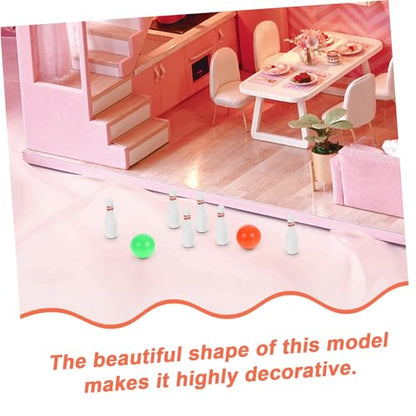 Miniature Bowling Set with Pins and Balls Bowling Game for Dollhouse Decor Lightweight and Portable for Family Entertainment and Imaginative Play