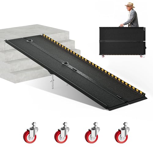 CAMMOO 8 FT Portable Wheelchair Ramp-800LBS Heavy-Duty, High-Strength Aluminum Alloy with 4 Adjustable Legs, 4 Wheels, Triple Anti-Slip and Seamless Design, Ideal for Home Steps, Threshold, Doorways - size: 8 FT