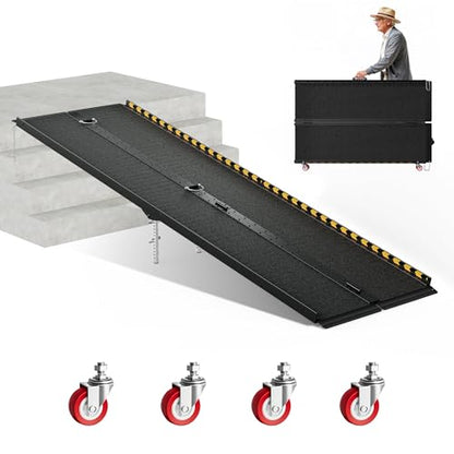 CAMMOO 8 FT Portable Wheelchair Ramp-800LBS Heavy-Duty, High-Strength Aluminum Alloy with 4 Adjustable Legs, 4 Wheels, Triple Anti-Slip and Seamless Design, Ideal for Home Steps, Threshold, Doorways - size: 8 FT