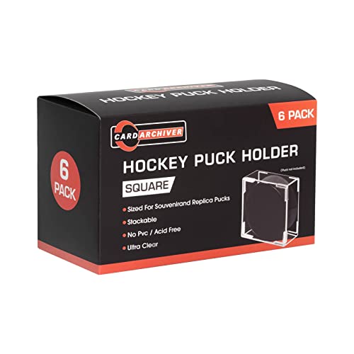 Cube Square Hockey Puck Display Cases - 6-Count Holder, 2-Piece Snap Clear Hockey Puck Display Boxes
