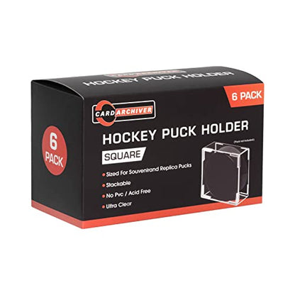 Cube Square Hockey Puck Display Cases - 6-Count Holder, 2-Piece Snap Clear Hockey Puck Display Boxes