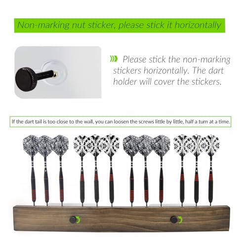 DIMBOI Walnut Wood Dart Holder Wall Mount Displays 4 Sets For A Total Of 12 Steel/Soft Tip Darts,With Darts Throw Line Marker