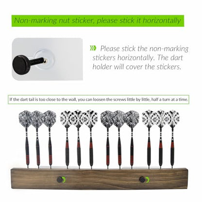 DIMBOI Walnut Wood Dart Holder Wall Mount Displays 4 Sets For A Total Of 12 Steel/Soft Tip Darts,With Darts Throw Line Marker