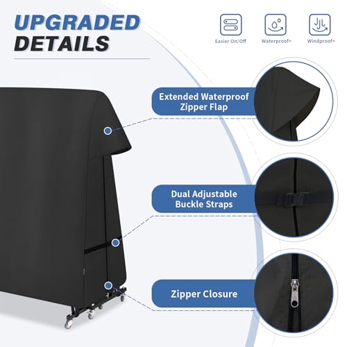 Ping Pong Table Cover Outdoor Waterproof, Dual Function Table Tennis Cover Fits Both Folding Tables and Flat Tables Indoor & Outside 68" L x 6"/30" W x 62" H, Black - color: Black