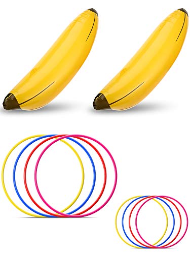 10 Pcs Bachelorette Party Game Banana Ring Toss Game Kit, Include 2 Pieces Banana with 8 Pieces Plastic Toss Rings for Swimming Pool Decorations