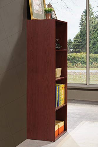 HODEDAH IMPORT 4-Shelf Bookcase Cabinet, Mahogany - color: Mahogany