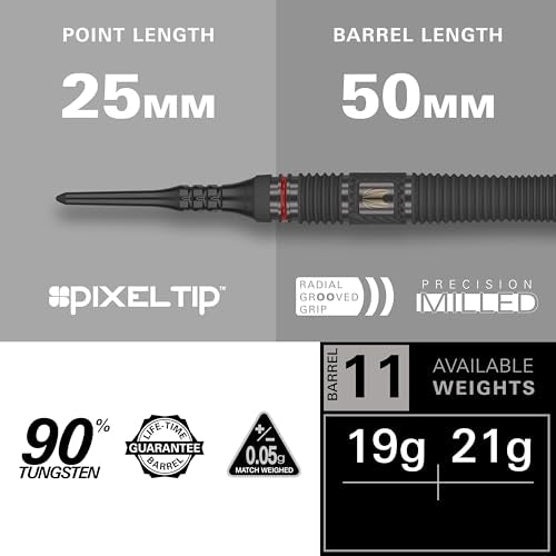 Target Darts Scope Soft Tip Darts, 90% Tungsten Dart Set | Red & Black Darts, Darts Set with Pixel Tips, Electronic Darts, Soft Tip Darts | Barrel 10/11 – 18G/19G/20G/21G - size: 21G, style: Barrel 11