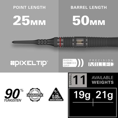 Target Darts Scope Soft Tip Darts, 90% Tungsten Dart Set | Red & Black Darts, Darts Set with Pixel Tips, Electronic Darts, Soft Tip Darts | Barrel 10/11 – 18G/19G/20G/21G - size: 21G, style: Barrel 11