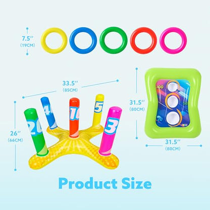 2 Sets Inflatable Pool Toss Game Combo Set Includes Ring Toss & Corn-Toss Game Floating Swimming Pool Games for Kids Adults Party in Summer