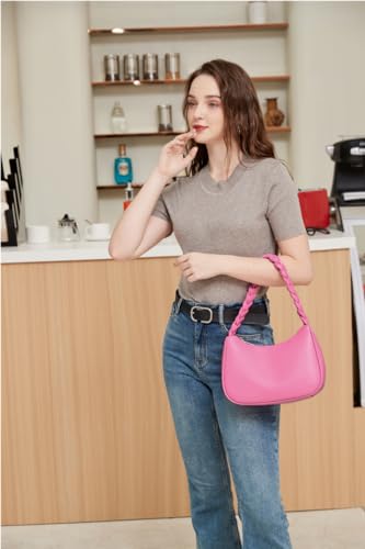 CYHTWSDJ Shoulder Bags for Women, Cute Hobo Tote Handbag Mini Clutch Purse with Zipper Closure - color: Braid Pink