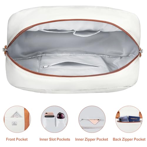 Weekender Bag for Women, Large Overnight Bag Canvas Travel Duffel Bag Carry On Tote with Shoe Compartment 21" 3Pcs Set - color: D03-beige
