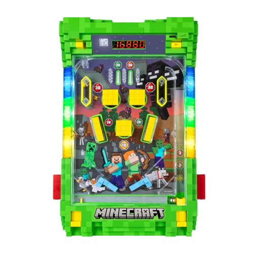 Minecraft: Arcade Pinball - Overworld - Lights & Sounds Tabletop Game, LED Scoreboard, Vibrating Bumpers, Gutter Detection, Licensed, Adults & Kids 6+