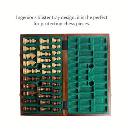 20" Extra Large Folding Chess Set - Walnut Wood Board & Weighted PVC Pieces - Portable Tournament Game for Adults, Travel, Gifts (Perfect for Beginners & Adults)