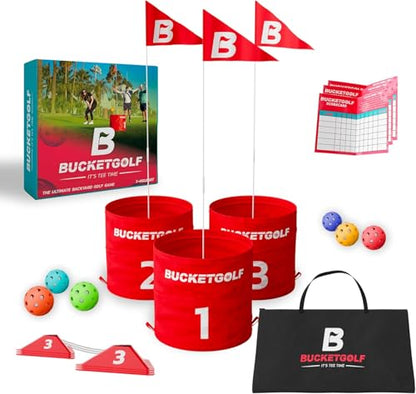BUCKETGOLF Original Game 3-Hole Travel Set – #1 Backyard Golf Game for Adults. Ideal for Yard, Beach, Park, Camping, and Outdoor Fun - size: Without Clubs