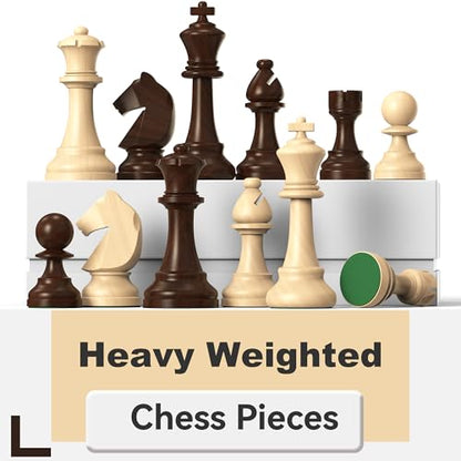 doowroodni Wooden Chess Pieces Large 3.75inch King Set of Luxury Staunton Wood Chessmen with 2 Extra Queen for Chess Board Game (Chess Pieces Only), Velvet Storage Bags Included
