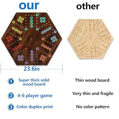 Wahoo Marble Board Game-Extra Large 23.6 Inches Game Board for 4 and 6 Players, Classic Family Fun with 30 Marbles, 6 Dice, Storage Bag & Gift Box, Bright Colors. (Extra Large, Flame) - color: Extra Large, Flame