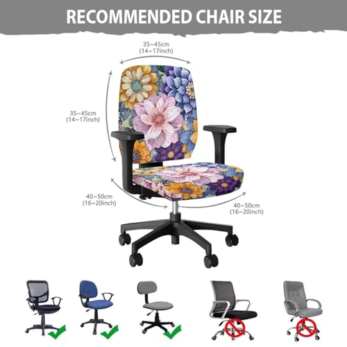 Boho Floral Desk Chair Cover Elastic 4-Piece Set Stretchy Pet Friendly Soft Computer Chair Cover for Home Office and Game Room Chairs - color: Boho Floral