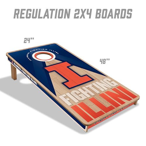 YouTheFan NCAA 2' x 4' Slogan Series Professional Wood Cornhole Game with Logo Bags - color: Illinois Fighting Illini
