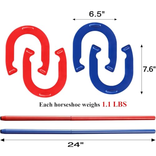 Horseshoes Outside Game, Horseshoes Outdoor Games Set Heavy Duty Steel 4 Horse Shoes & 2 Stakes, Horse Shoes Outdoor Games for Adults and Family - Ideal for Backyard, Lawn, Beach