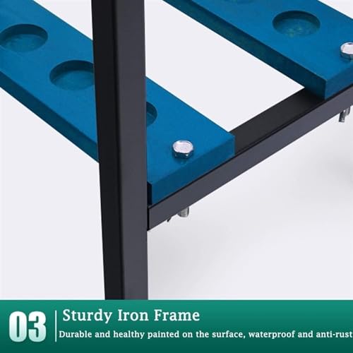 18-Cue Pool Rack Floor Stand – Wood & Iron Billiard Stick Holder, Freestanding Pool Cue & Ball Storage for Game Rooms