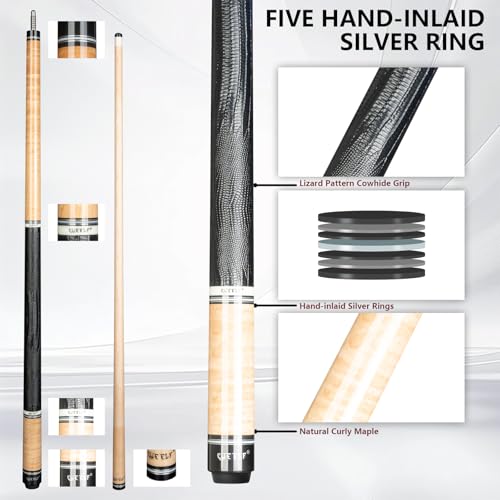 CUEELF Pool Cue Stick Low Deflection Hand-Made Inlay Billiard Cue 58'' Professional Billiard Pool Cue Stick for Adults-12.5mm Tip,3/8 * 8 Joint - color: WD-YH-SM-HB-BS