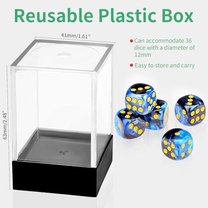 36 of Pack 12MM 6 Sided MINI Dice Set,Two Colours D6 Game Dice Set, 6 Sided Standard Dices for Yahtzee, Bunco or Teaching Math,with Portable Plastic Box(Blue Black) - color: Blue Black Swirl