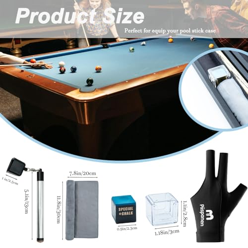 11-in-1 Pool Cue Chalk Holder with Pool Glove Left Hand, Portable 2 in 1 Billiard Cue Chalk Holder & Acrylic Pool Chalk Holder, Cue Chalk, Cue Cloth - color: Silver