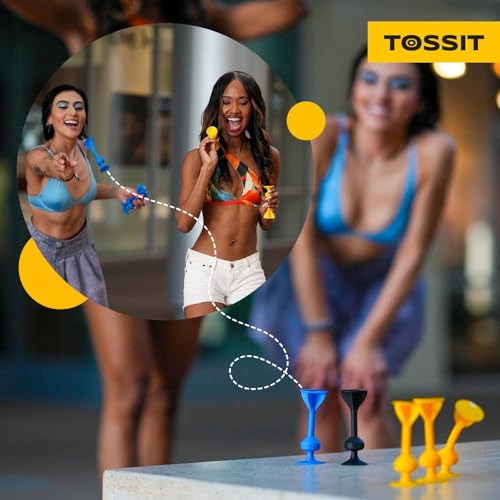 TOSSIT Game Suction Cup Darts, Toss Game Perfect Family and Party, Silicone Throwing Game for Backyard, Indoor and Outdoor Fun, Starter Pack - color: Blue Yellow