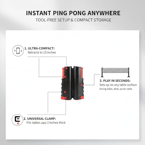 Portable Table Tennis Net Set with Telescopic Clamp, Tool-Free Setup for Dining Tables & Desks, Compact Storage - color: Black