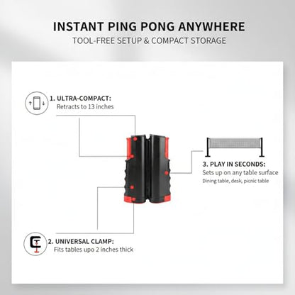 Portable Table Tennis Net Set with Telescopic Clamp, Tool-Free Setup for Dining Tables & Desks, Compact Storage - color: Black