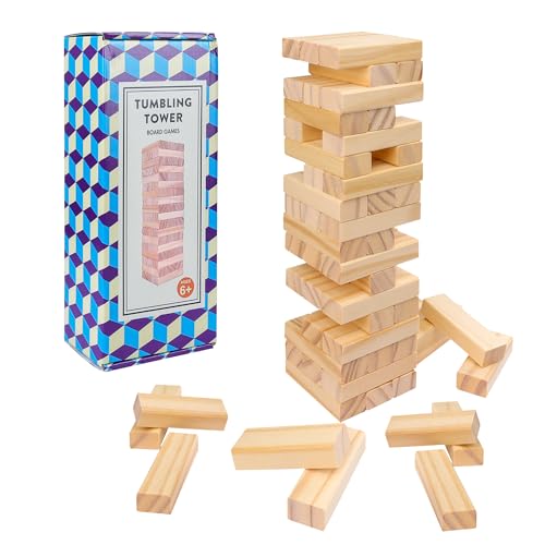 Offelec Wooden Blocks Stacking Games - 54 pcs Tumbling Tower Blocks Game for Kids & Adults, Family Board Games, Montessori Toys with Natural Wood Blocks, Portable Stacking Toys Party Games - style: Color Box