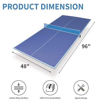 7/8/9ft Mid-Size Ping Pong Conversion Top with Net Set for Billiard and Pool Tables - Regulation Top Converts Billiards into Ping Pong Table Blue/Green/Black - color: Blue, size: 8 FT