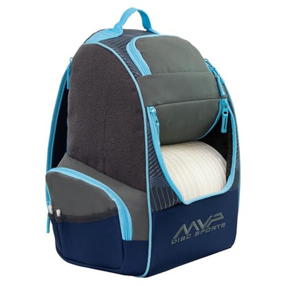 MVP Disc Sports Shuttle Disc Golf Backpack Bag (Choose Your Style and Color) - color: Dark Gray/Sky Blue, style: With Velcro Side Panel