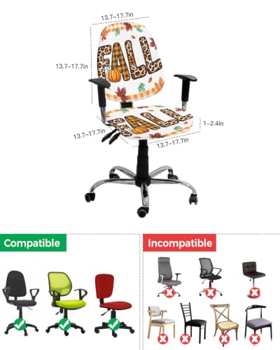 Savannan Office Chair Cover, Fall Leopard Print Maple Leaf Protective Stretch Elastic Universal Cover for Desk Task Chair,Computer Rotating Chair 1 Pcs Orange and White