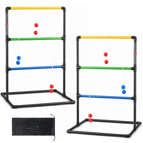 NEWBULIG Ladder Toss Game, Ladderball Golf Set with Tossing Balls, Ladder Ball Games for Outdoor Lawn, Yard for Family, Adults & Kids, Complete with 6 Bolas, Score Trackers & Carry Bag - color: Black and Red