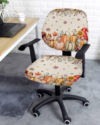Savannan Office Chair Cover, Autumn Gnome Squirrel Pumpkin Protective Stretch Elastic Universal Cover for Desk Task Chair,Computer Rotating Chair 1 Pcs Sunflowers Fall Leaves