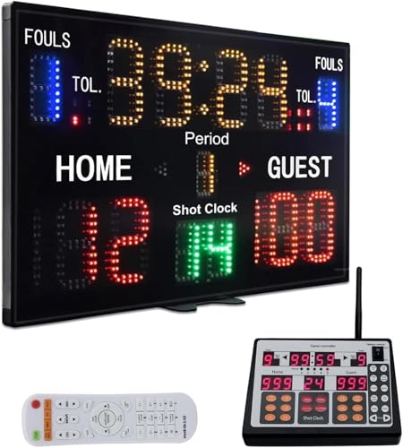 YZ LED Basketball Scoreboard with Shot Clock, Digital Scoreboard with Control Panel, Electronic Scoreboard with Timer Clock, Digital Score Keeper Outdoor
