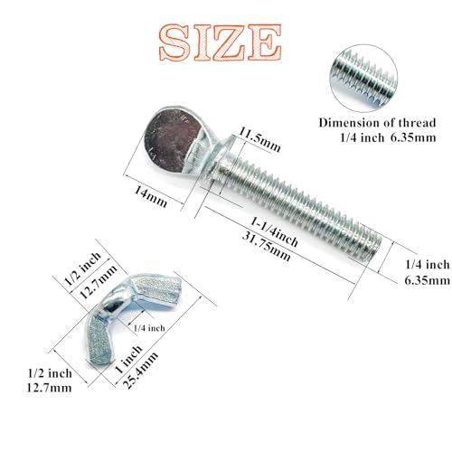 15 Sets 1/4"-20 x1-1/4 Thumb Screw Bolts and Wing Nut Kit Zinc Plated Finger Tight Racket Screw and Nut Tool-Free Racket & Sports Equipment Hardware Fitting Fastenings Assortment Kit - size: 15 Sets 1/4"-20 x1-1/4" ThumbScrews&WingNuts