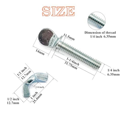15 Sets 1/4"-20 x1-1/4 Thumb Screw Bolts and Wing Nut Kit Zinc Plated Finger Tight Racket Screw and Nut Tool-Free Racket & Sports Equipment Hardware Fitting Fastenings Assortment Kit - size: 15 Sets 1/4"-20 x1-1/4" ThumbScrews&WingNuts