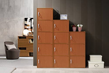 HODEDAH IMPORT 4-Shelf Bookcase Cabinet, Cherry - color: Cherry