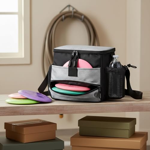 Compact Disc Golf Bag with Single Shoulder Strap, Lightweight Polyester Carrier for Putters and Mid-Range Discs, Black