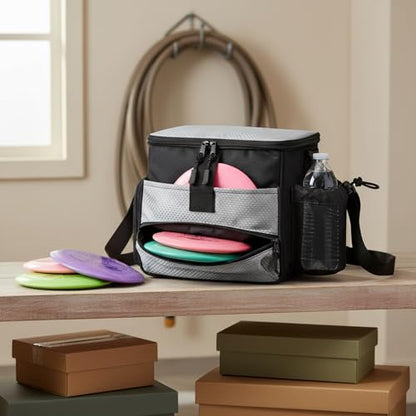 Compact Disc Golf Bag with Single Shoulder Strap, Lightweight Polyester Carrier for Putters and Mid-Range Discs, Black