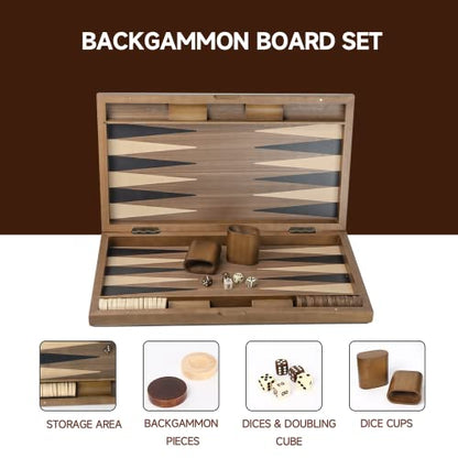 GSE Games & Sports Expert Premium Wooden Folding Inlay Backgammon Board Set, Classic Traditional Strategy Board Games (Double Stripe- 21 Inches) - color: Wood-double Stripe, size: Large