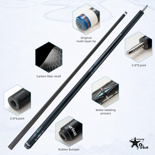 CRICAL Carbon Fiber Pool Cue Stick 58" Billiard Cue Sticks Professional Low Deflection Pool Sticks with 3/8 * 8 Pin Joint and 12.5mm Tip - color: 003-CL03