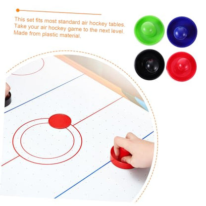 Mikinona Plastic Air Hockey Pushers and Pucks Replacement Accessories for Table Game Ergonomic Design with Felt Bottom for Smooth Glide High Impact Resistant Parts in Blue Black Red and